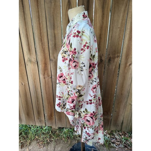 VAMP Romantic Floral ASYMMETRICAL HI LO Button Down Shirt TUNIC XL - Picture 4 of 8